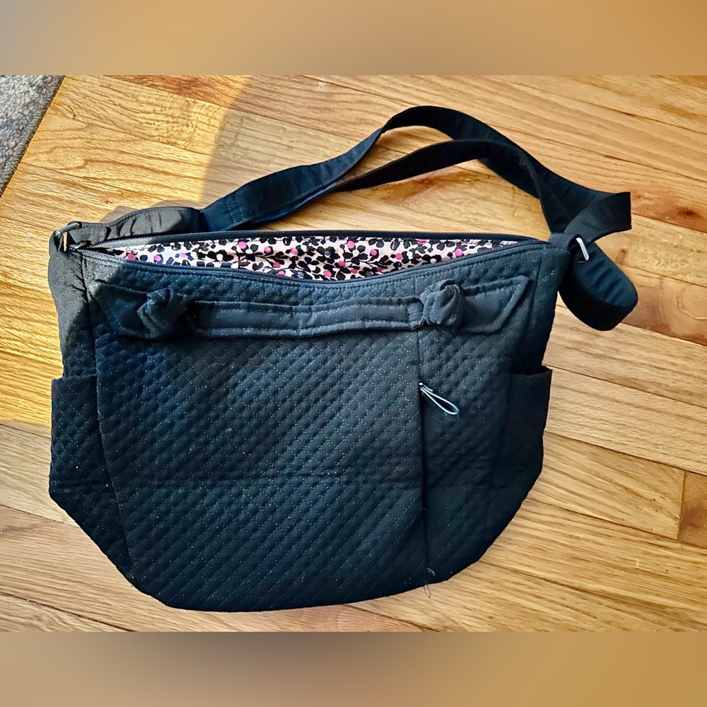 Vera Bradley Hadley On the Go Satchel Black Microfiber EUC
